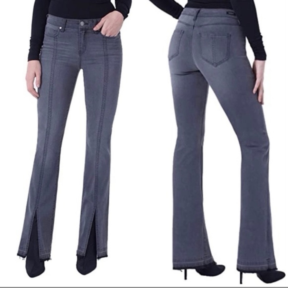 Liverpool The Bootcut Front Slit Black Fade Raw Hem Jeans